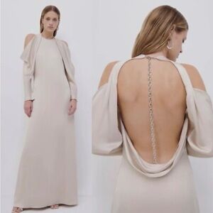 Jonathan Simkhai Cream Backless Cold-Shoulder Maxi Dress with Chain Detail